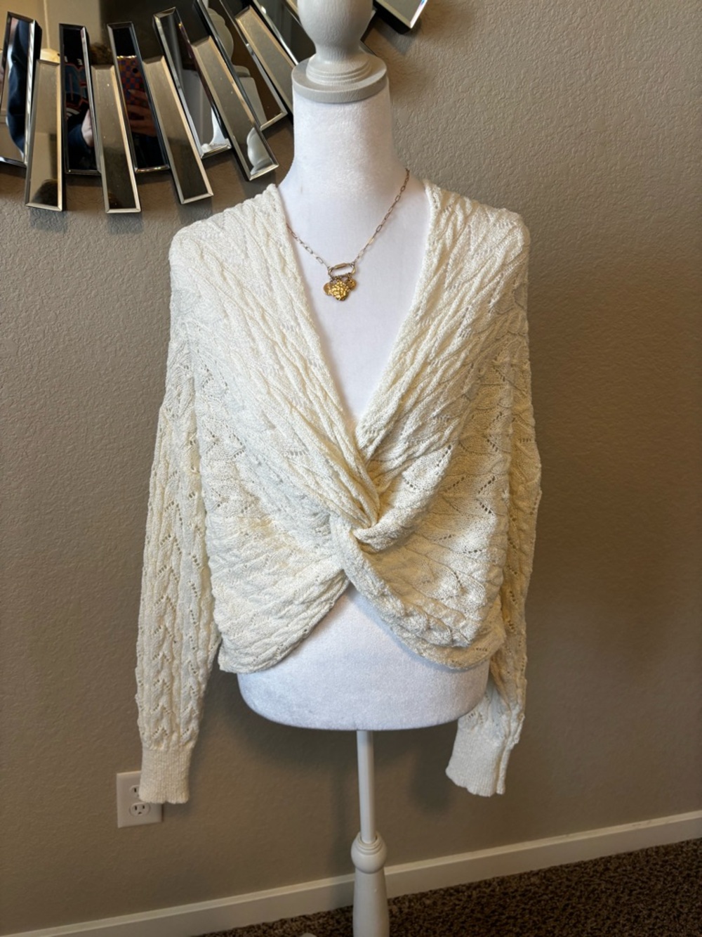 Astr Cream  Twist Cable Knit Top